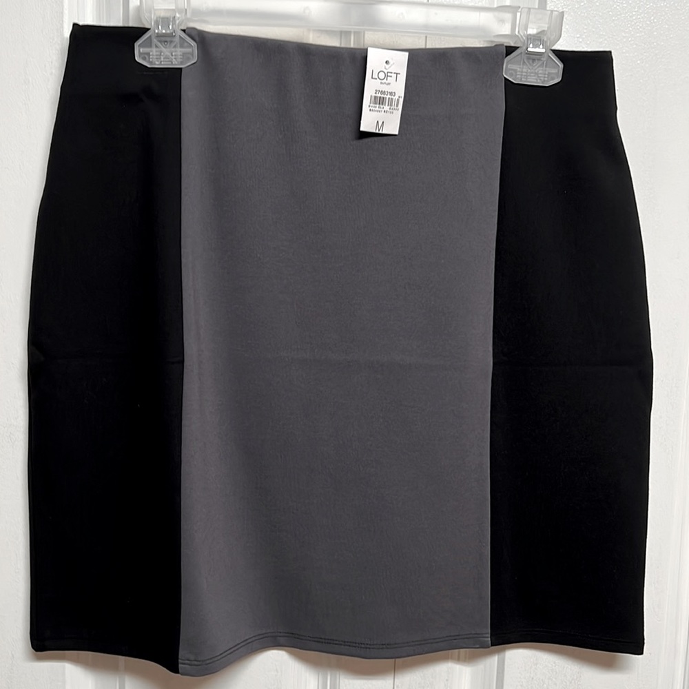 Loft Outlet Black Gray Elastic Waist Rayon Blend Mini Pencil Skirt Size M NWT